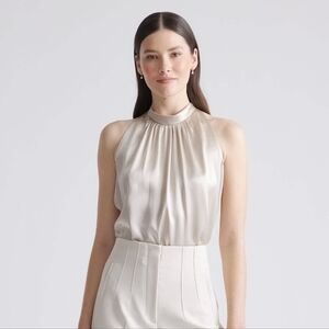 Quince 100% Washable Silk Halter Top Champagne